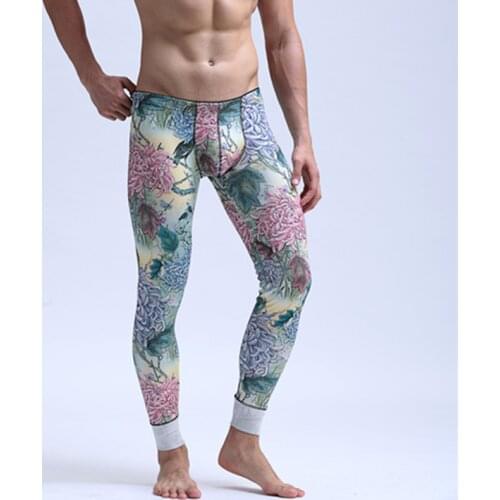 AIBC mens long johns legging autumn and winter thermal printed underwear Long Johns sexy male Leggings Warm
