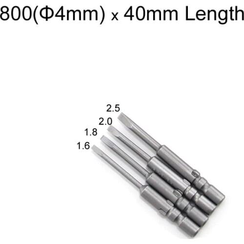 4Pcs/set 40mm Length 800 4mm Round Shank Magnetic Slotted Electric Screwdriver Bit Set Hand Tools 1.6mm 1.8mm 2.0mm 2.5mm