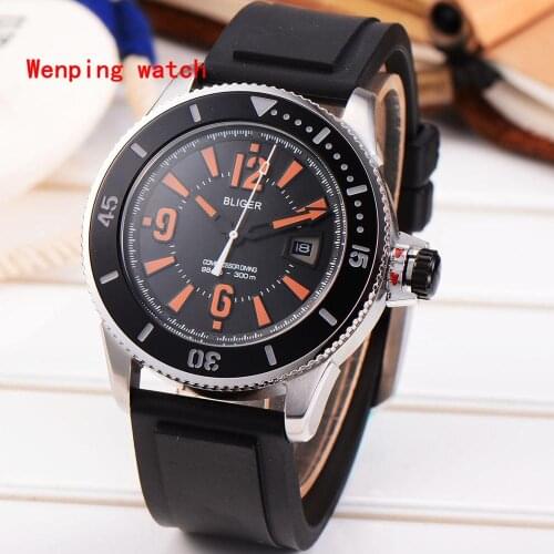 New Model 2019 43mm Bliger Black PVD Coated Mechanical Black Dial rubber strap Top Brand Luxury mens automatic Watch