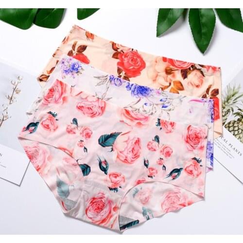 The new European and American floral underwear ultra-thin ice silk seamless plus size thong ladies invisible