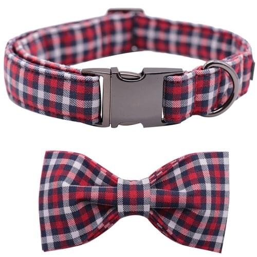 Cotton Fabric Dog Collar and Leash Set with Bow Tie Yellow for Big and Small Dog