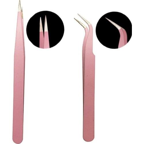 2020 Hot Sale New Stainless Steel Pink Straight Bend Tweezer For Eyelash Extensions Nail Art Nippers