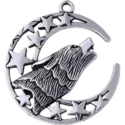 Antique Silver Plated Eco Friendly Moon And Star Howling Wolf Pendants Valknut Odin 's Symbol of Norse Viking Mens Charm
