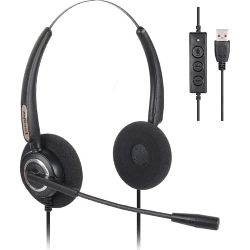 Call Center Noise Cancelling Corded Binaural Headset Headphone with Mic Microphone USB Plug For Computer and Laptop
