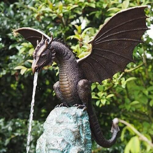 Garden Dragon Statue Fountain Dragon Water Spray Dinosaur Ornament Resin Water Sculpture for Home Garden Decoration