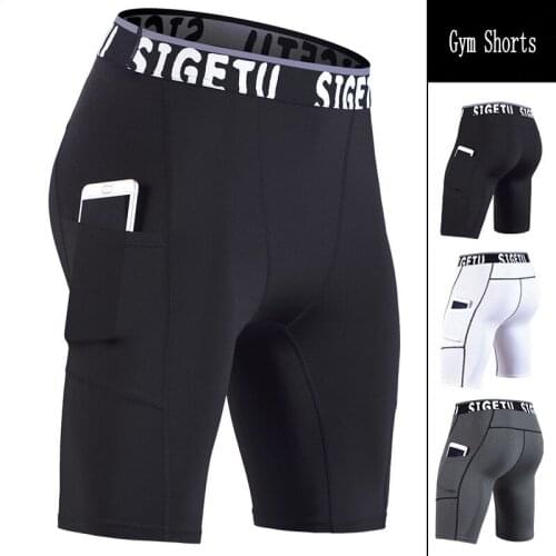Men Gym Shorts Medi Waist Lifting Push Up Tight Sports Shorts Leggings Phone Pocket Jogging Running Fitness Yoga Shorts Pants