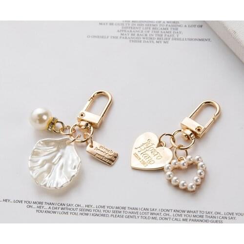 Wedding Baby Shower Party Souvenirs For Guests Peach Heart Pearl Shell Keychain Charms Creative Keyring Girlfriend Jewelry Gifts