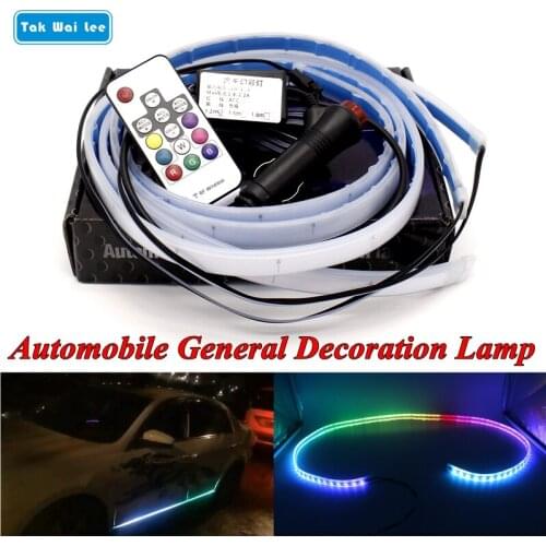 Tak Wai Lee 2X RGB RF Remote Control LED Car Side Strip Light Styling Automobile General Decoration Atmosphere Water Flow Lamp