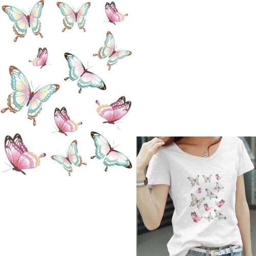 Iron-on Transfer For Clothing Heat-Transfer Vinyl For t-Shirt Colorful Butterfly Applique Decor Cloring Stickers on Washable DIY