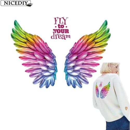 Nicediy Colorful wings Heat Transfer Vinyl Sticker Iron On Transfers For Clothes Thermal Transfers Press garment accessories DIY