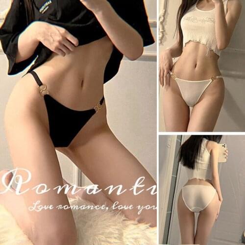Low Waist Metal Buckle Romantic Sexy Underwear Women Ice Silk Panties Sex Briefs Female Lingerie Underpants Bikini Swimwear