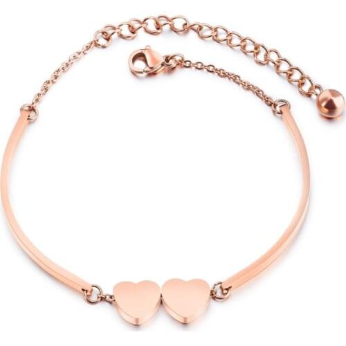 Japanese and Korean fashion titanium steel double love bracelet ladies bracelet rose gold gold wild temperament