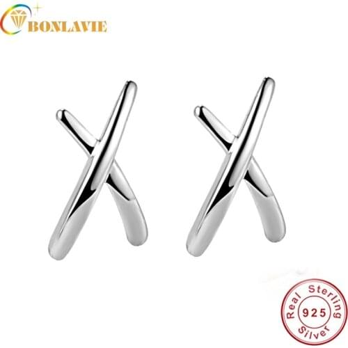 BONLAVIE 925 Sterling Silver Women Earings X-shaped Tuesday Fine Jewelry Monday Earring Wedding Jewelry for Engagement hot sell