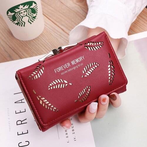 Women Wallet Fashion Small Wallets Hollow Leave Pouch Handbag For Women Coin PU Leather Purses Card Holder 2020 new Carteira