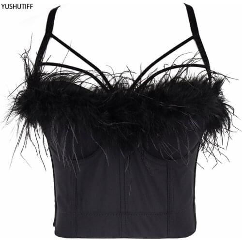 Vintage Feather Performance Wome Top Sexy Push Up Cropped To Wear Out Bralette Bra Female Corset Tops Women Mujer Clothes DB1057