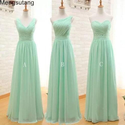 Robe de soiree 2021 New Arrival Three Styles A Line Mint Green Long Chiffon A Line Pleated Bridesmaid Dress Under 50