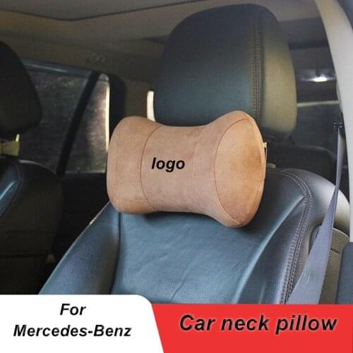1Pcs Car Neck Headrest Deerskin Memory Foam Headrest Pillow Headrest Neck Cervical Seat Pillow For Mercedes-Benz Accessories