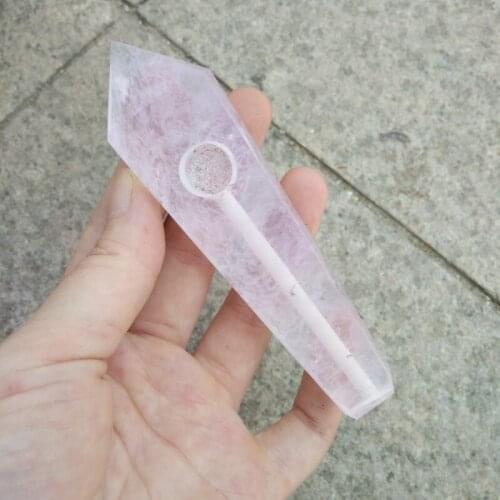 1pcs wholesale Natural pink smelting Quartz Crystal Smoking Pipe+strainer quartz stone healing wand Free Shipping