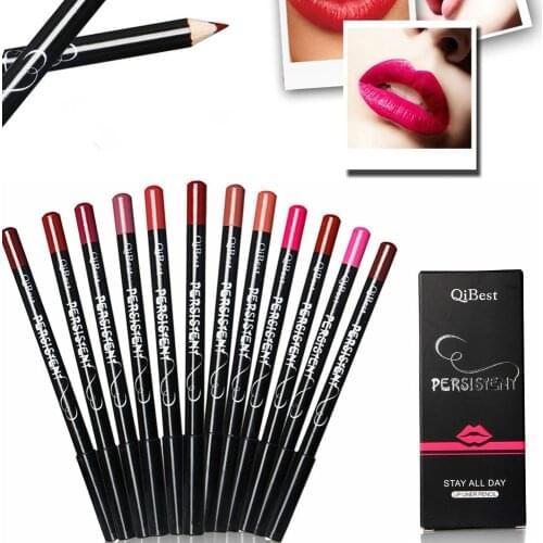 12pcs/set Professional Matte Lip Liner Pencil Set Waterproof Long Lasting Smooth Natural Lipliner Pen Makeup Cosmetic Tools Kit