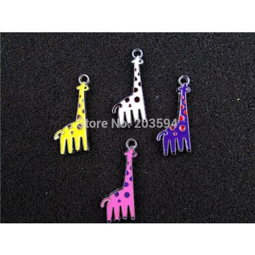 AE500 Mix Color 20Pcs Alloy Metal Enamel Giraffe Charms Pendants 35x15mm