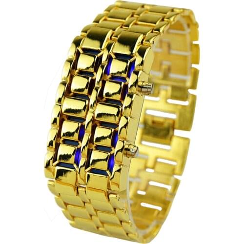 2018 New Fashion Men Gold Lava Iron Samurai Metal LED Faceless Bracelet Watch Wristwatch Sports Watches Relojes Drop Shipping