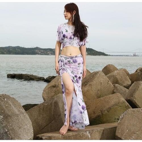 2019 Women Dancewear Belly Dance Clothing Peony Flower Costume Set Top & Skirt 3pcs set belly dance wear new