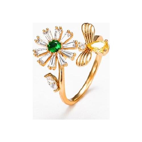 2020 New Flower Rotating Ring Copper Plated 24k Gold Inlaid AAA Zircon Ring Female Gift Jewelry Jewelry