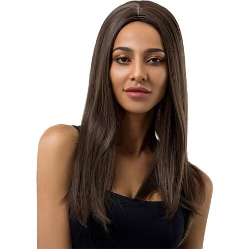22" Natural Long Straight Resistant Synthetic Brown Wig Fashion Party