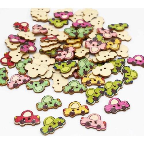 50pcs/lot Random Mixed Cartoon car Buttons Scrapbook Wooden Buttons for Decorative Crafts Sewing Accessories