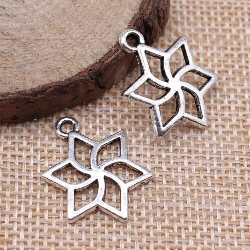 50pcs 23x17mm antique silver Hollow six-pointed star flower charms diy retro jewelry fit Earring keychain hair card pendant