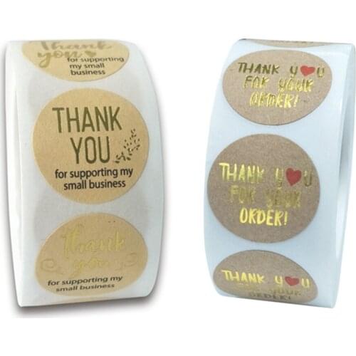 500pcs 1" Thank You for Your Order Stickers Kraft Paper Gold Stamp Sticker Party Gift Box Seal Label Tag Thank You for Business