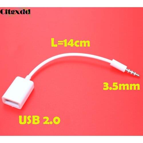 Cltgxdd 3.5mm AUX Audio Plug Jack to USB 2.0,Male To Female Converter Cable Cord Car Audio conversion line L=14cm