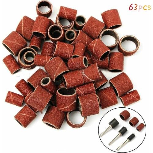 63pcs 80Grit 1/2 3/8 1/4" Drum Sanding Kit Sander Mandrels Fit Nail Drill
