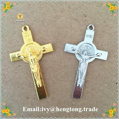Freeship alloy religious rosary pendant cross, silver &gold religious catholic bracelet charm crucifix cross, St. Benedict cross