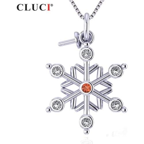 CLUCI 925 Sterling Silver Pure Snowflake Pendant for Necklace Jewelry Making Women Six -star Zircon Charms Pendant SP374SB