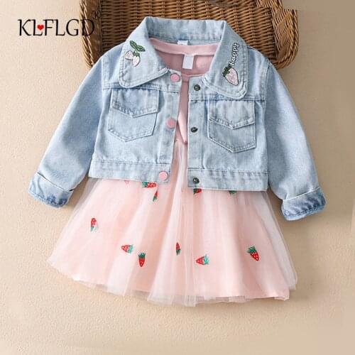 Spring autumn fashionable fluffy princess dress 2021 Fashion 0-4yrs Baby dress for girl denim jacket + gauze dress