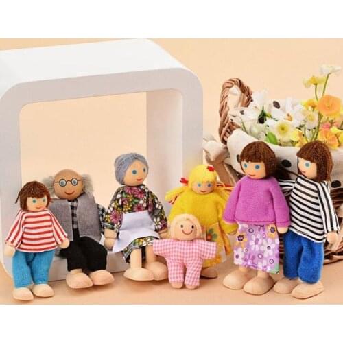 Wooden Doll Toy Doll Miniature 7-Person Doll Puppet Toy Joint Adjustable Doll House Doll House Puppet Educational Wooden Toy