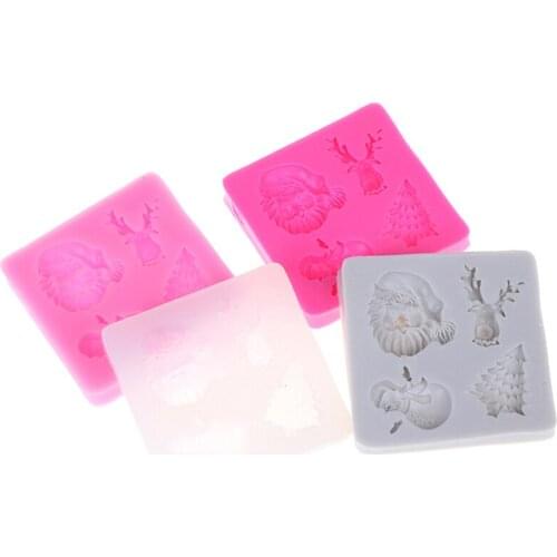 DIY Kitchen 3D Cute Cake Moulds Mold Food Grade Silicone Christmas Tree Deer Santa Claus Fondant Cake Decor Candy Cake Tools