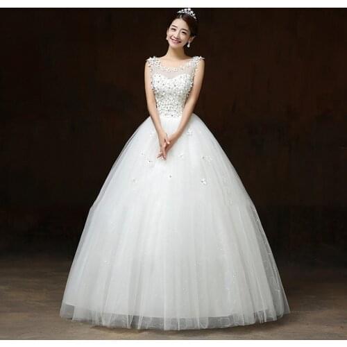 Elegant Beads Floral Print Wedding Dress Sleeveless O-Neck Floor-Length Empire Tulle New Plus Size Wedding Gowns For Women G139