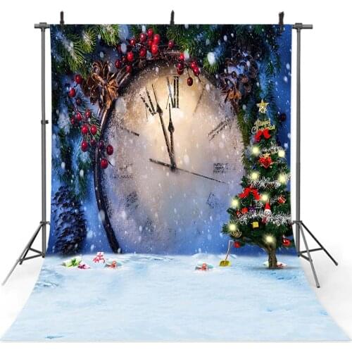 Merry Christmas Photography Backdrops Snow Scene Snowflake Happy New Year Background Christmas Party Props X-mas Tree Clock