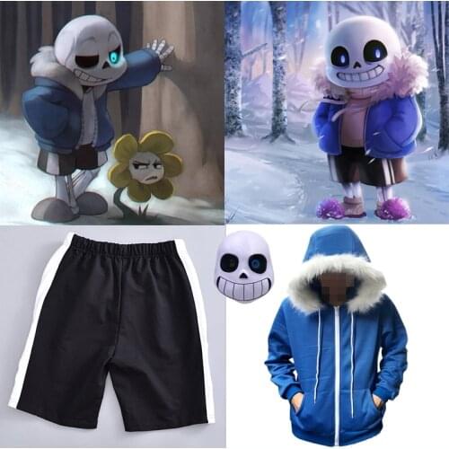Game Undertale Sans Cosplay Hoodies Latex Mask COOL SKELETON Cos Blue Coat Halloween Cosplay Costume Unisex Jacket Headgear