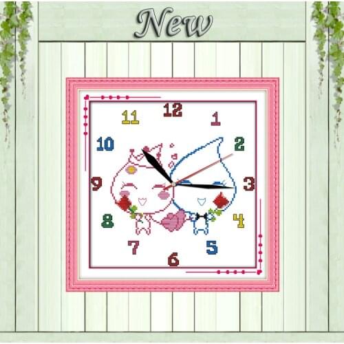 Water-drop love cartoon clock decor paintings counted print on canvas DMC 14CT 11CT Cross Stitch Needlework Sets Embroidery kits