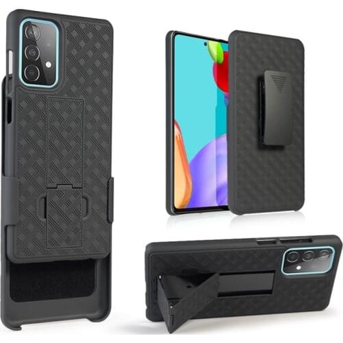 Woven 2 in 1 Hybrid Hard Shell Holster Combo Case With Kickstand & Belt Clip For Samsung Galaxy A52 5G/4G
