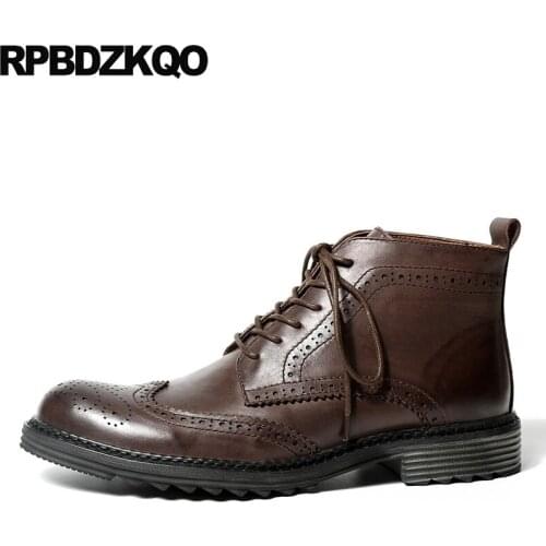 Brown faux fur full grain lace up dress wingtip black formal shoes oxford brogue mens winter boots warm booties business party