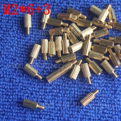 M2*6+3 10Pcs brass Standoff 6mm Spacer Standard Male-Female brass standoffs Metric Thread Column High Quality 10 piece sale