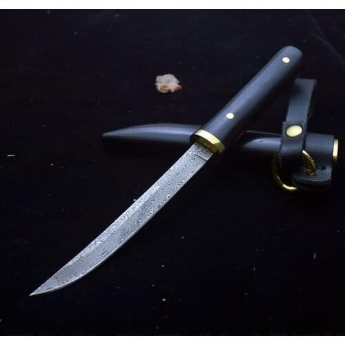 Damascus Steel Blade Small Pocket Knife Ebony Handle EDC Self Defense Camping Portable Fishing Utility Tool Mini Keychain Knife
