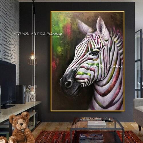Fashion Modern Abstract Animals Zebra Poster Handmade Oil Painting On Canvas Picture Wall Art for Living Room Home Decor