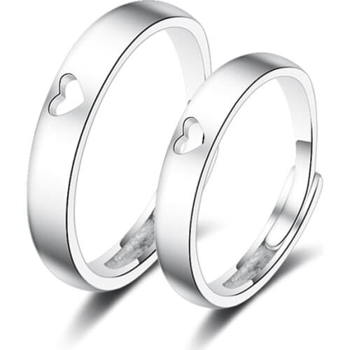 Fashion Hollow Love Heart Couple Rings for Lovers Wedding Jewelry Accessories Simple Silver-color Open Rings