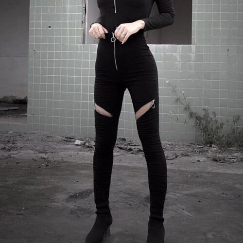 Fashion Women Pants High Waist Zipper Bodycon Pants Spring Summer Goth Punk Female Streetwear Elasticity Dark Slim Pencil Pants