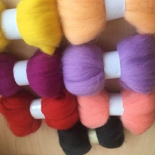 WFPFBEC 70g wool for felting needle wool roving 10g each color total 7 colors merino wool fiber doll kit